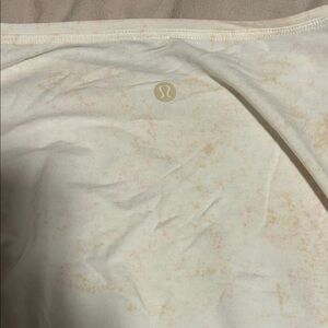 lululemon athletica Women's Cream with tan and pink loose fit 3/4 sleeve shirt
